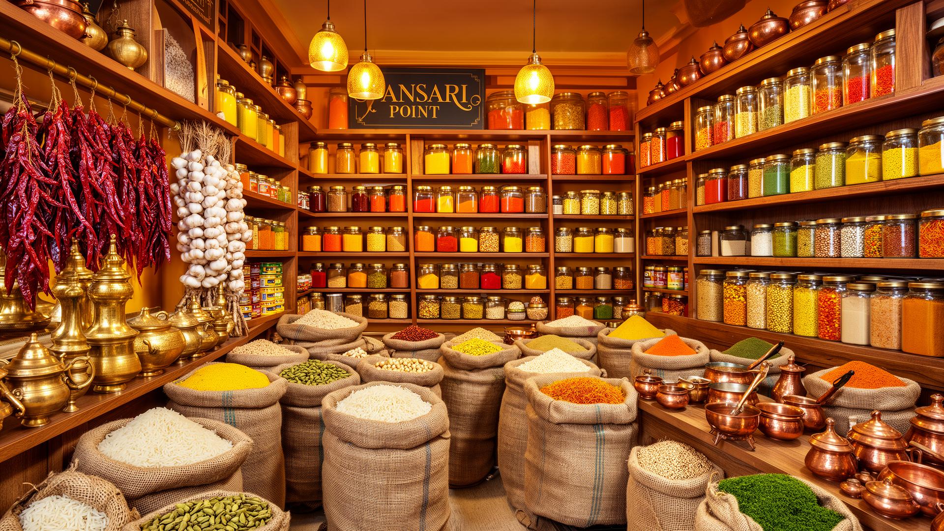 Inside Pansari Point — Spices, jars & jute sacks