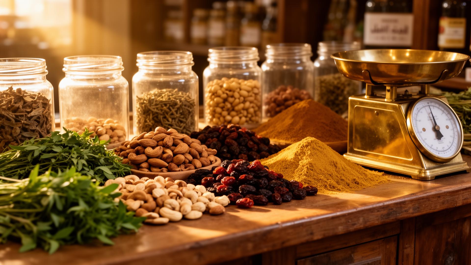Fresh spices and ingredients being inspected for quality